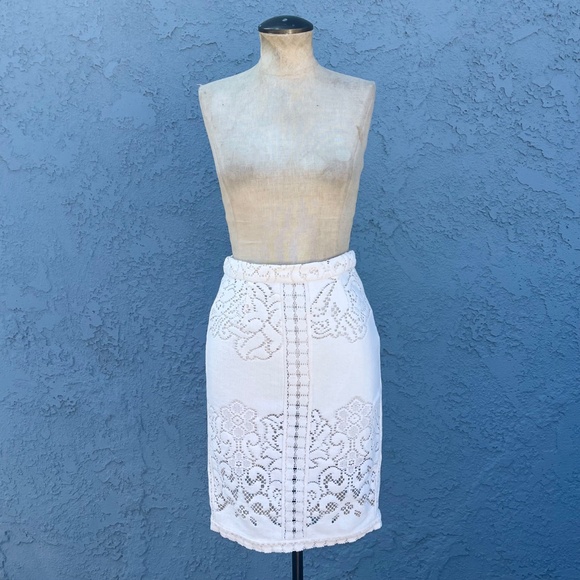 Sea NY Lace Eyelet Pencil Skirt Size 2 Wedding bridal Dainty Victorian Coquette - Picture 2 of 9